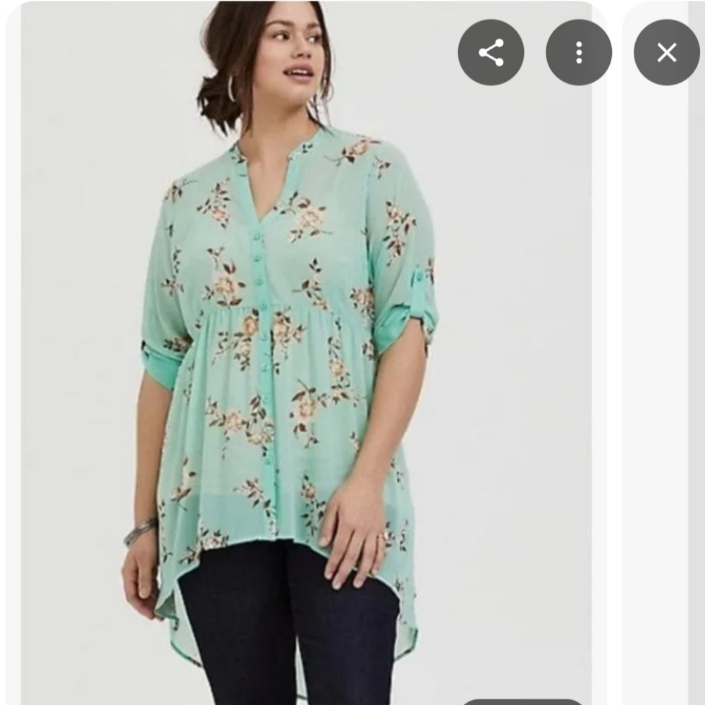 TORRID Hi-Low Lexie Tunic, Mint Green, 2X